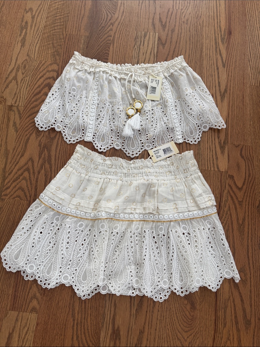 Ramy Brook White Eyelet Lace Tiered Mini Skirt